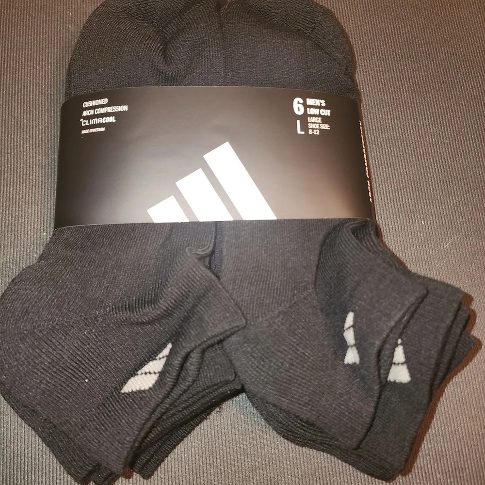 Adidas Men's Black Low Cut Athletic Socks - 6 Pack 8-12